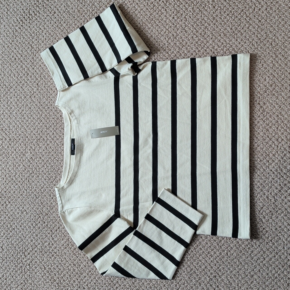 NWT J. Crew Black and Cream Striped Long Sleeve Tee